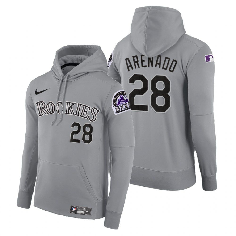 Men Colorado Rockies #28 Arenado gray road hoodie 2021 MLB Nike Jerseys